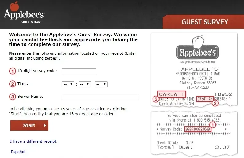 neighborhood feedback applebees survey home page